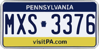 PA license plate MXS3376