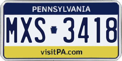 PA license plate MXS3418