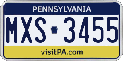 PA license plate MXS3455