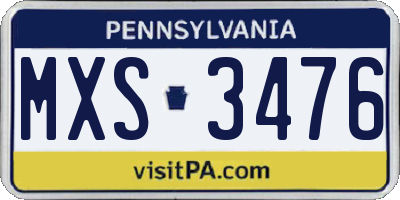 PA license plate MXS3476