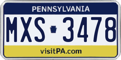 PA license plate MXS3478