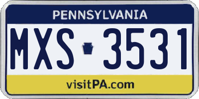 PA license plate MXS3531