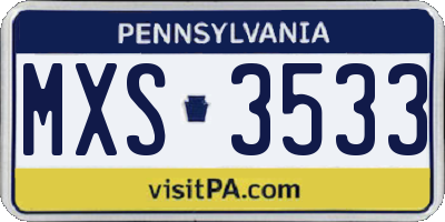 PA license plate MXS3533