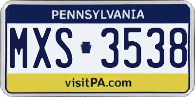 PA license plate MXS3538
