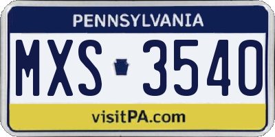 PA license plate MXS3540
