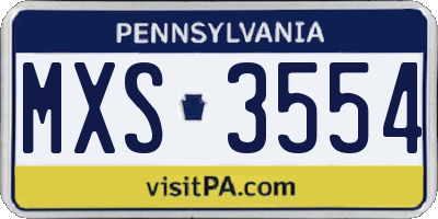 PA license plate MXS3554