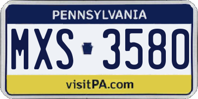 PA license plate MXS3580