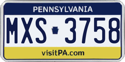 PA license plate MXS3758