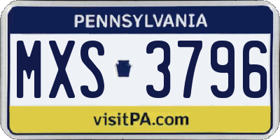 PA license plate MXS3796