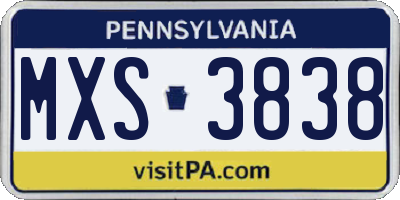 PA license plate MXS3838