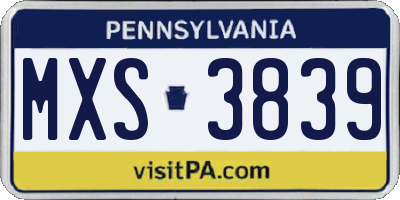 PA license plate MXS3839