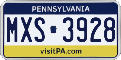 PA license plate MXS3928