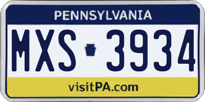 PA license plate MXS3934