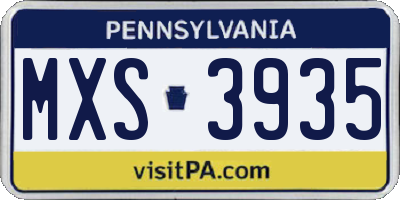 PA license plate MXS3935