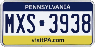 PA license plate MXS3938