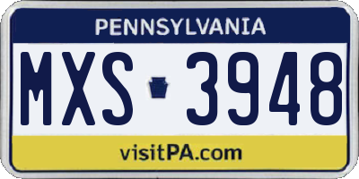 PA license plate MXS3948