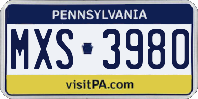 PA license plate MXS3980