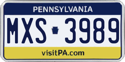 PA license plate MXS3989