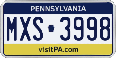 PA license plate MXS3998