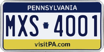PA license plate MXS4001