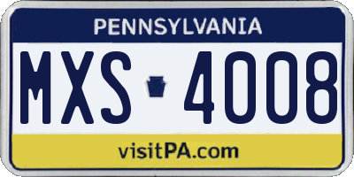 PA license plate MXS4008
