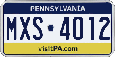 PA license plate MXS4012