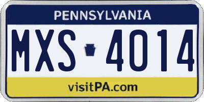 PA license plate MXS4014