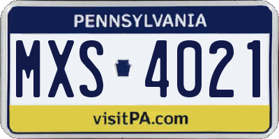 PA license plate MXS4021