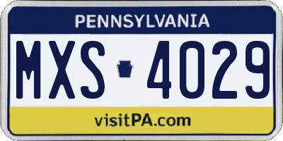 PA license plate MXS4029