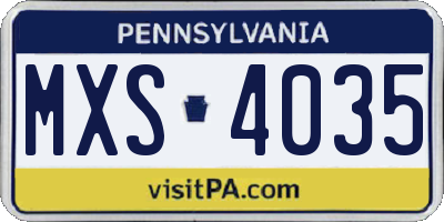 PA license plate MXS4035