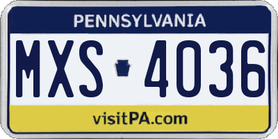 PA license plate MXS4036