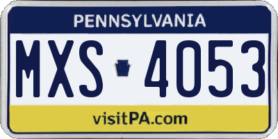 PA license plate MXS4053