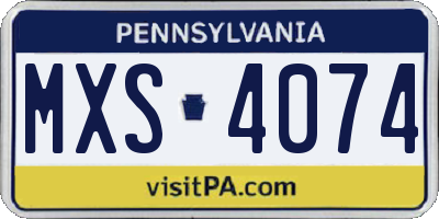 PA license plate MXS4074