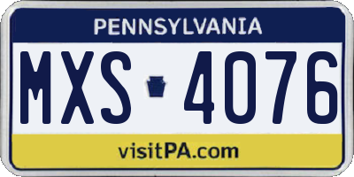 PA license plate MXS4076
