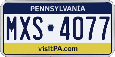 PA license plate MXS4077