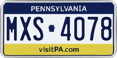 PA license plate MXS4078