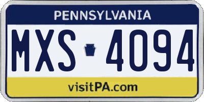 PA license plate MXS4094
