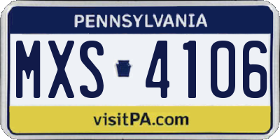 PA license plate MXS4106