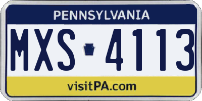 PA license plate MXS4113