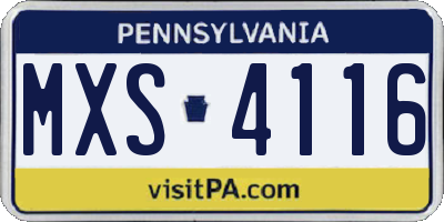 PA license plate MXS4116