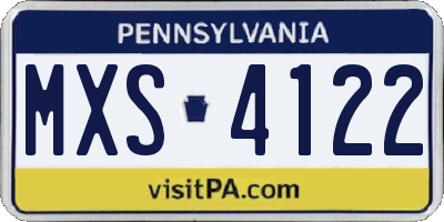 PA license plate MXS4122