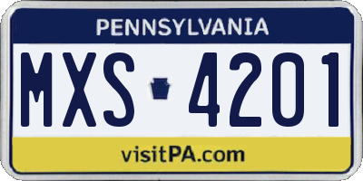 PA license plate MXS4201