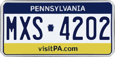PA license plate MXS4202