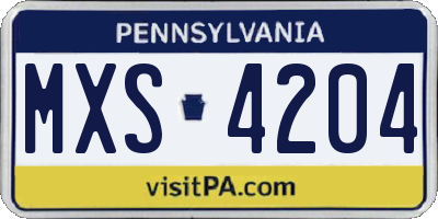 PA license plate MXS4204