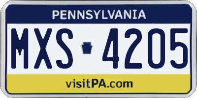 PA license plate MXS4205