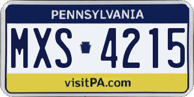 PA license plate MXS4215