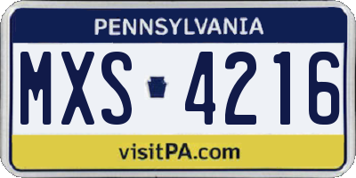 PA license plate MXS4216