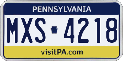 PA license plate MXS4218