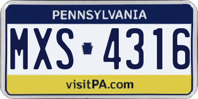 PA license plate MXS4316