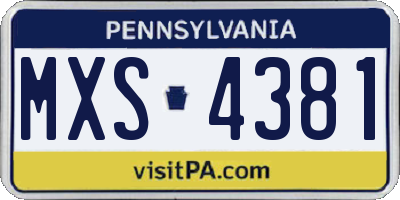 PA license plate MXS4381